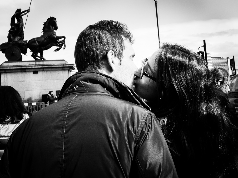 black and white kissing couple London