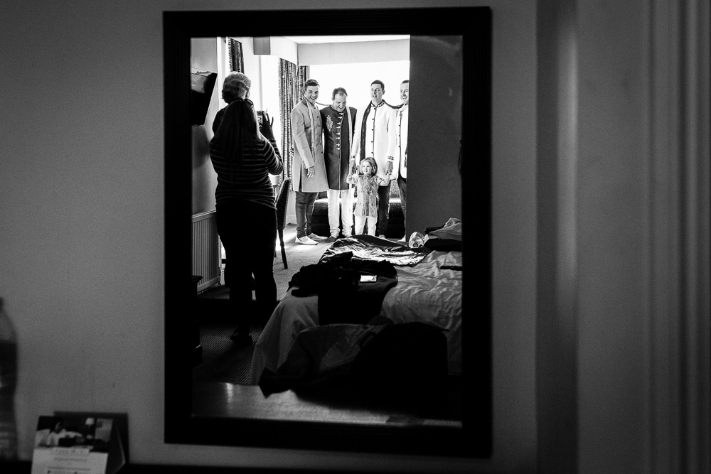 black and white picture of the groom's family