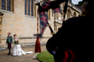 Bride and groom in Oxford after the wedding ceremony
