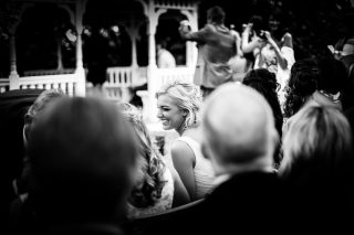 pretty smiling bridesmaid in black and white