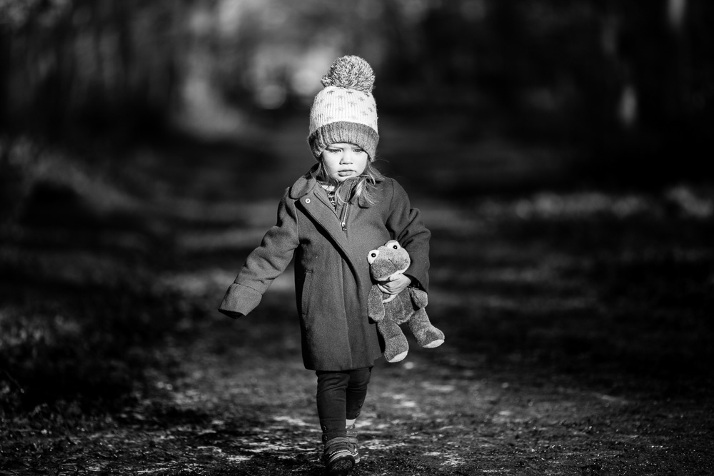 little girl in black and white