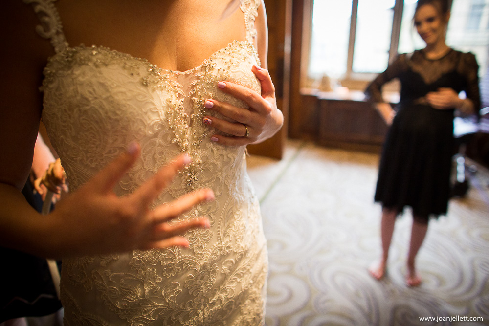 bride holding her chest