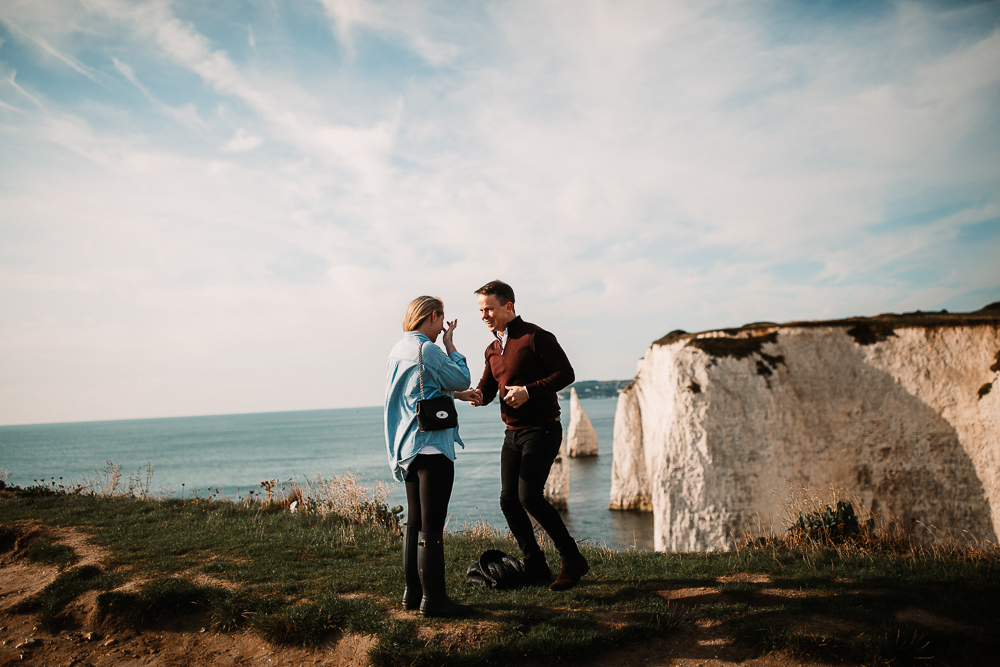 man about to propose in old harry rocks