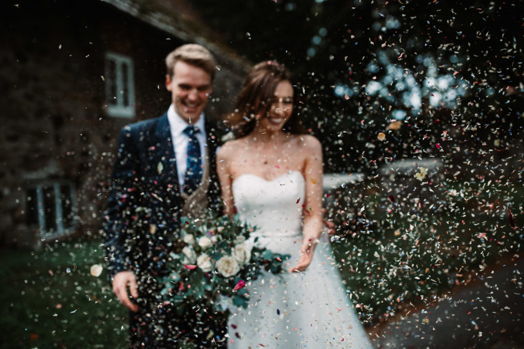 confetti shot of bride and groom in Christchurch