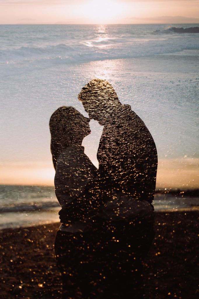 Double exposure of a couple at the beach in Dorset