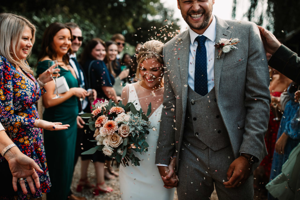 bride and groom confetti shot