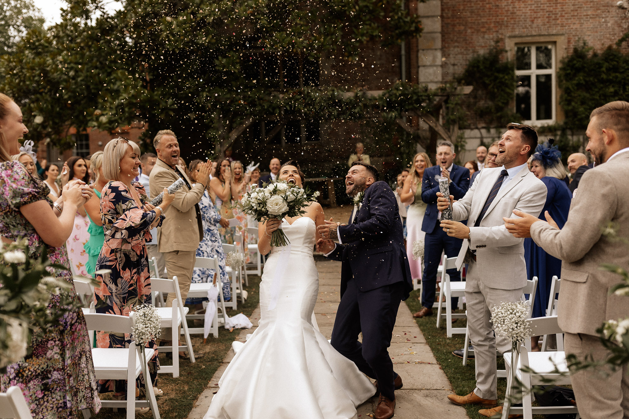 confetti attack on bride and groom